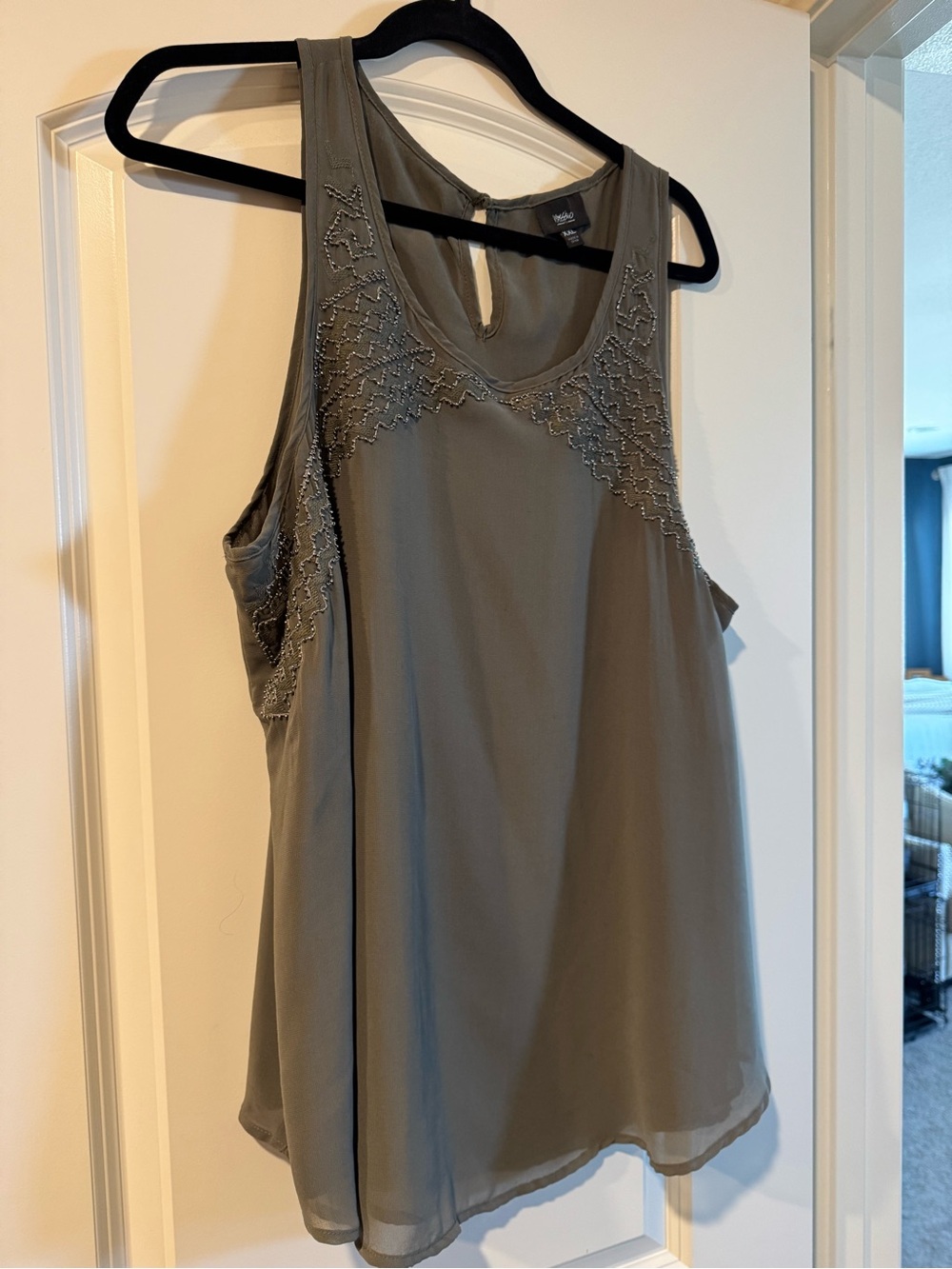 Mossimo Supply Co. Olive Green Beaded Sleeveless Camisole
